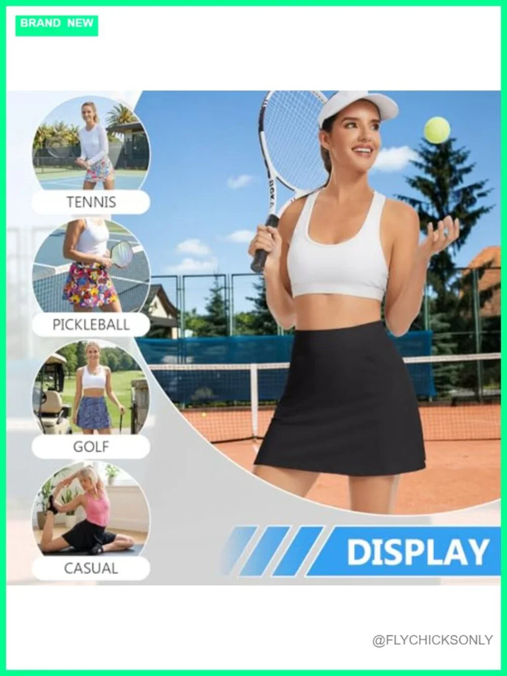 Pleated Tennis Skort with Built-in Shorts, Pockets UPF 50+